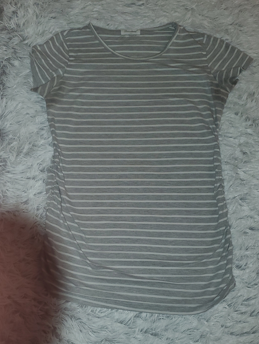 Bearsland Gray & White Striped Short Sleeve Maternity Tee